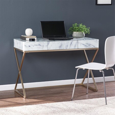 Homeroots Faux Marble Writing Desk with Storage 402028